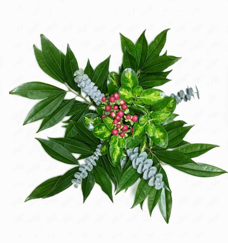 Greenery bouquet, green filler, fern, eucalyptus, palm